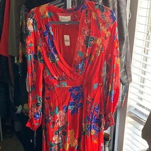 Anthropologie Red Floral Bohemian Dress
